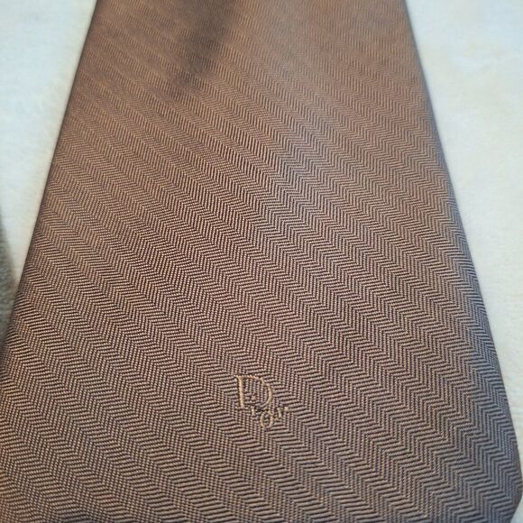 Christian Dior Neck Tie Brown Polyester Silk Made in USA Embroidered - Picture 5 of 6